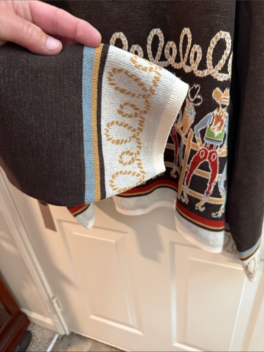 NWT Double D Ranch Brown with Cream Trim Western Cowboy Crewneck Sweater. 2X - Picture 4 of 14